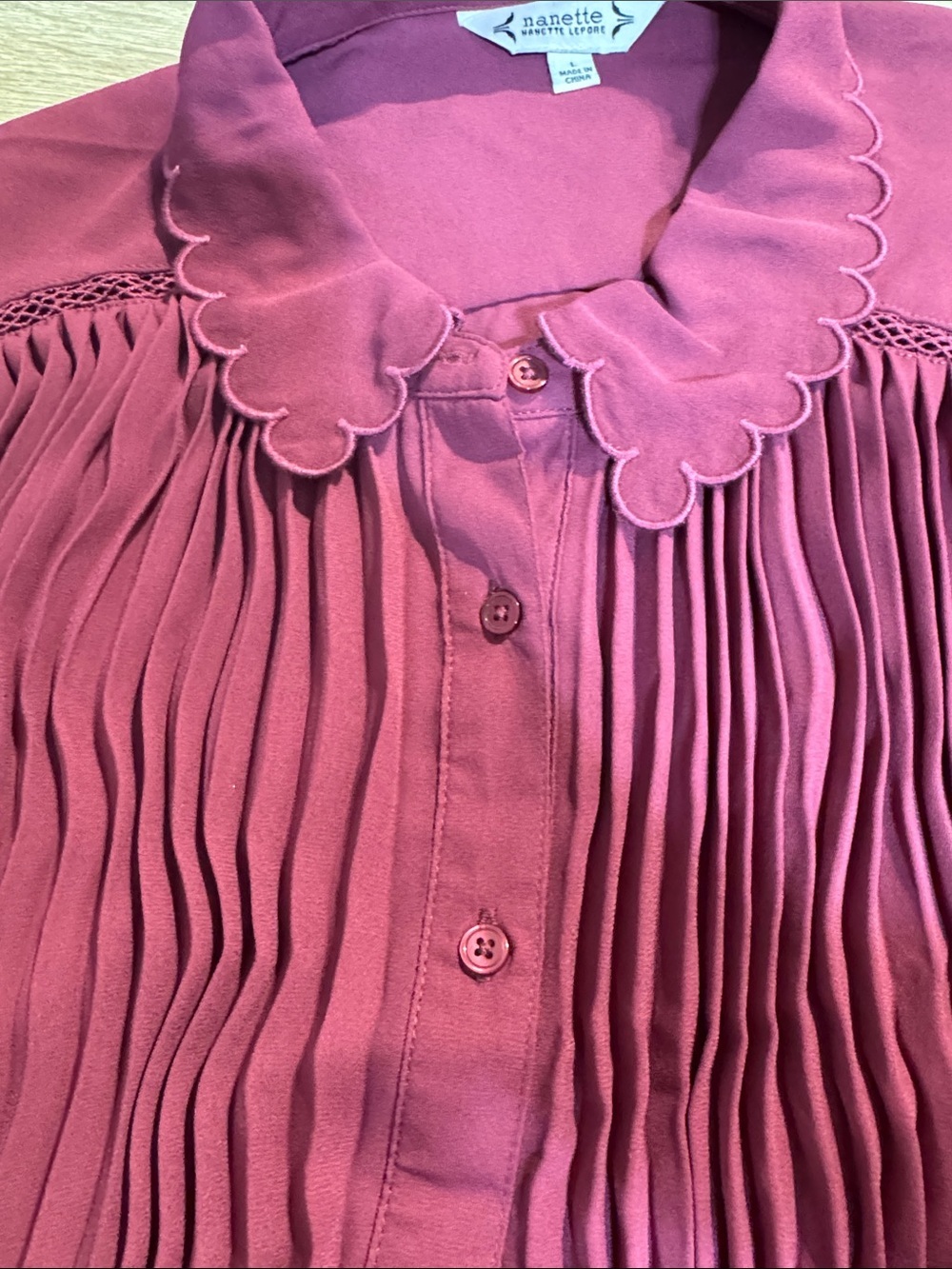 Nanette Lepore Pleated Button-Front Blouse in Deep Raspberry - Picture 6 of 9